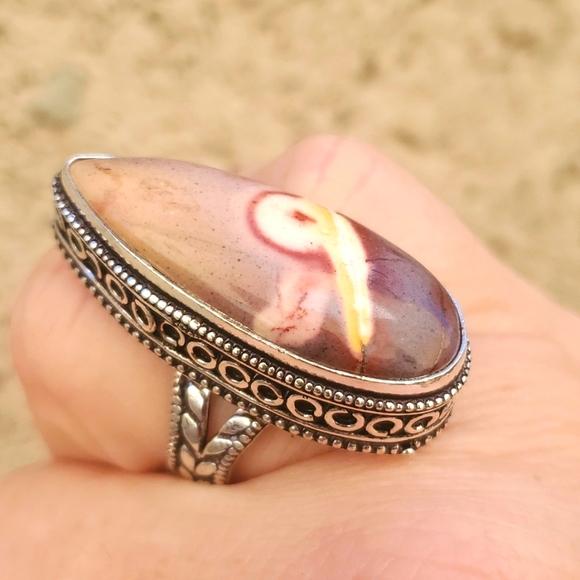 New Oversized Mookaite Jasper 925 Silver Statement Ring. - Picture 11 of 16